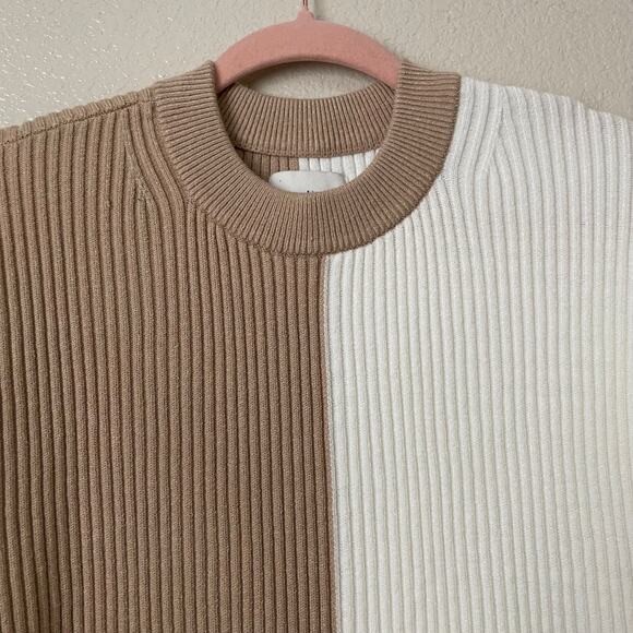 Abercrombie & Fitch Sweater Womens Small Tan Luxeloft Colorblock Ribbed Knit - Picture 4 of 12
